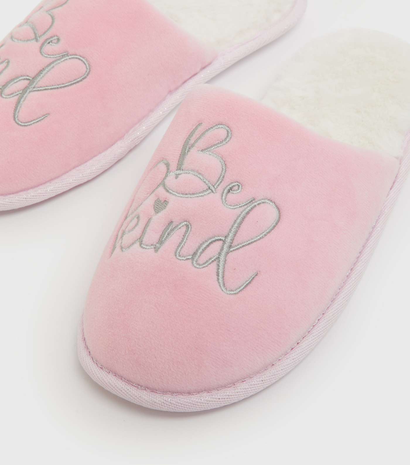 Pink Be Kind Embroidered Mule Slippers Image 4