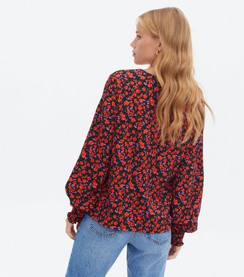 Jdy Black Ditsy Floral Puff Sleeve Blouse New Look