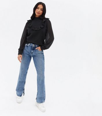 Click to view product details and reviews for Petite Black Chiffon Frill Long Sleeve Jumper New Look.
