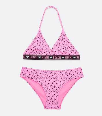 Girls Pink Heart Triangle Bikini Set