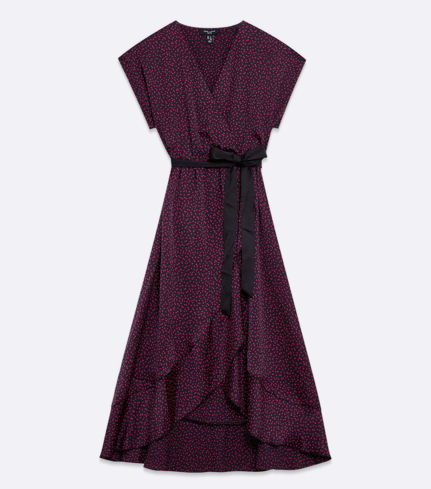 Petite Black Ditsy Floral Tie Waist Midi Wrap Dress Image 5