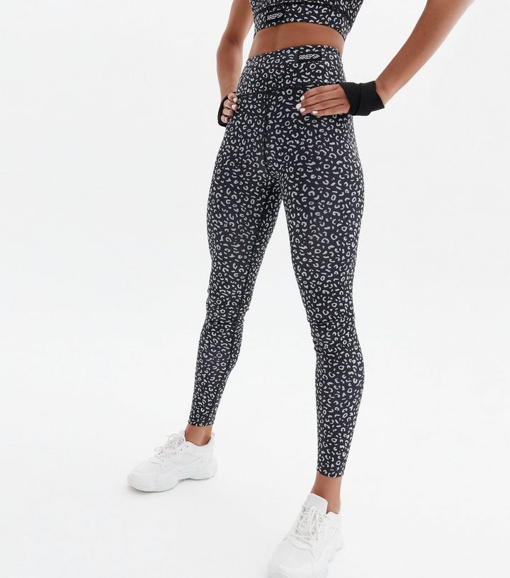 High Waist Sports tights - Black/Leopard print - Ladies