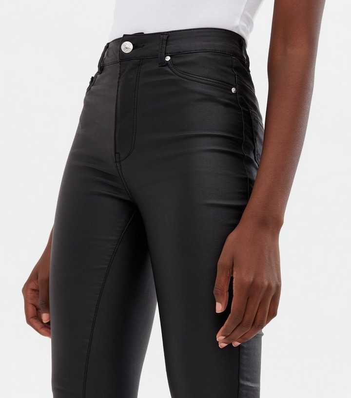 ONLY Tall Black Leather-Look High Waist Skinny Jeans
