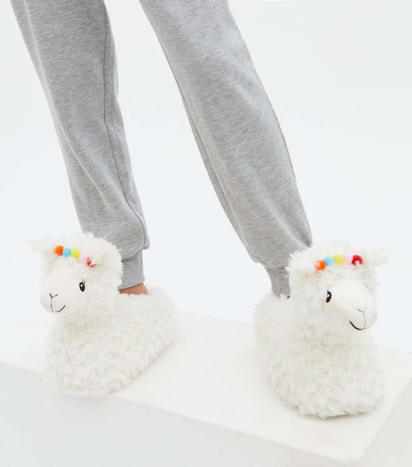 Off White Fluffy Llama Slippers
