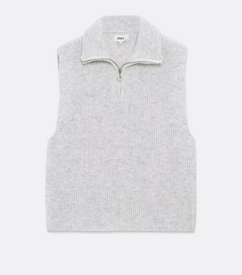 Only Petite Pale Grey High Neck Zip Vest Jumper New Look