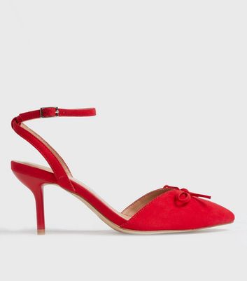 shop for Wide Fit Red Suedette Bow Stiletto Heel Court Shoes New Look Vegan at Shopo
