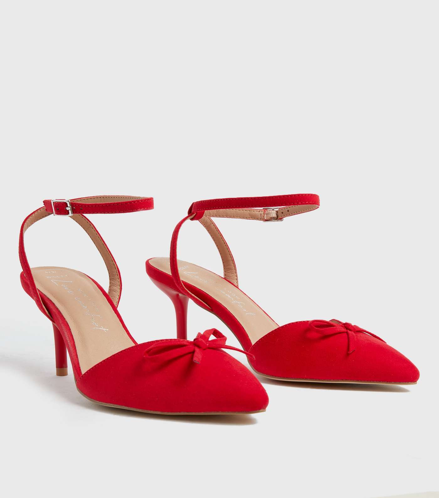 Wide Fit Red Suedette Bow Stiletto Heel Court Shoes Image 3