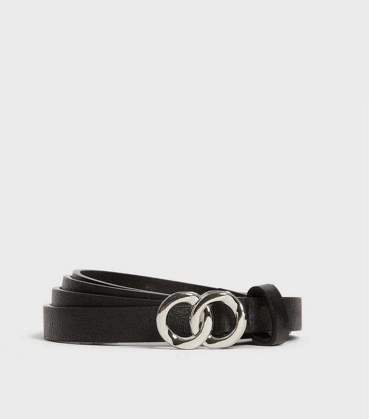 Curves Black Hammered Double Circle Skinny Belt | New Look