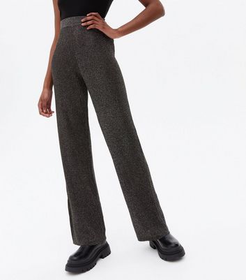 Black Glitter Knit Wide Leg Trousers 