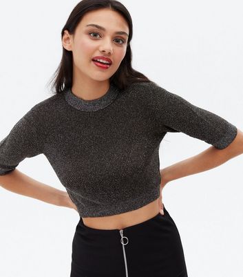 Click to view product details and reviews for Noisy May Black Glitter Knit Crop Top New Look.