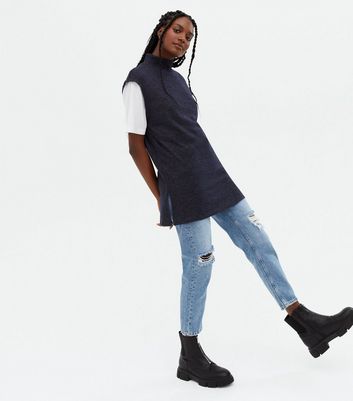 Pieces Navy High Neck Vest Jumper New Look