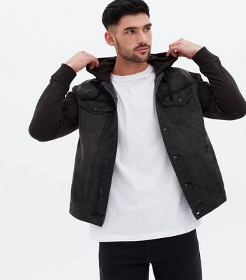 Black denim hooded jacket men's hotsell