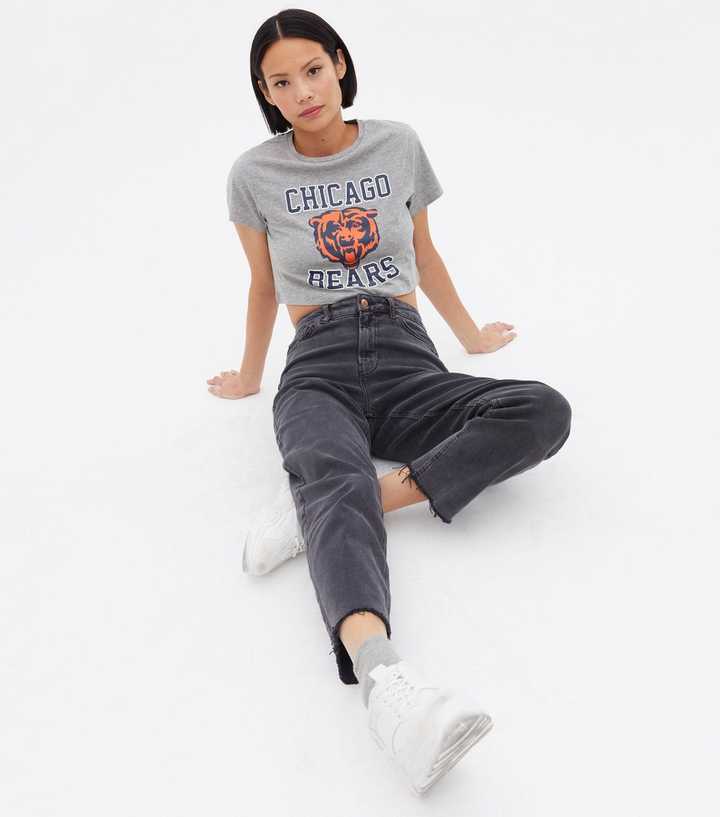 Noisy May Pale Grey Chicago Bears Crop Logo T-Shirt