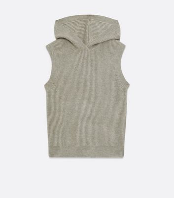 Noisy May Pale Grey Knit Sleeveless Vest Hoodie New Look