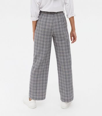 Light Grey Check High Waist Trousers 