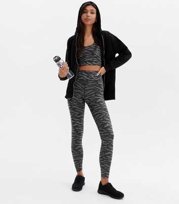 Black Zebra Print Sports Crop Top