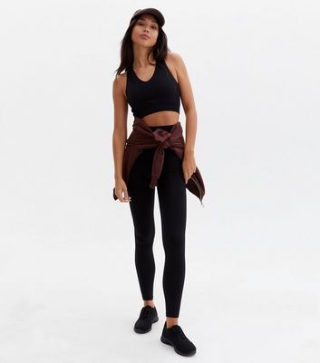 Black V Neck Seamless Sports Crop Top New Look