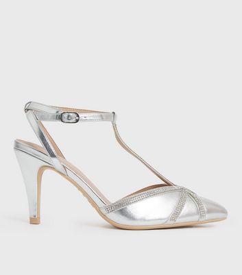 silver t bar heels