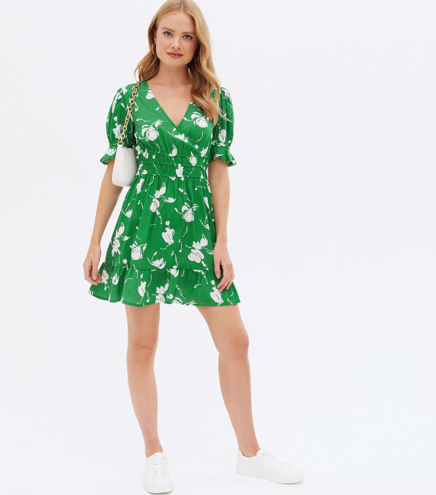 Wednesday's Girl Green Floral Mini Wrap Dress Image 2