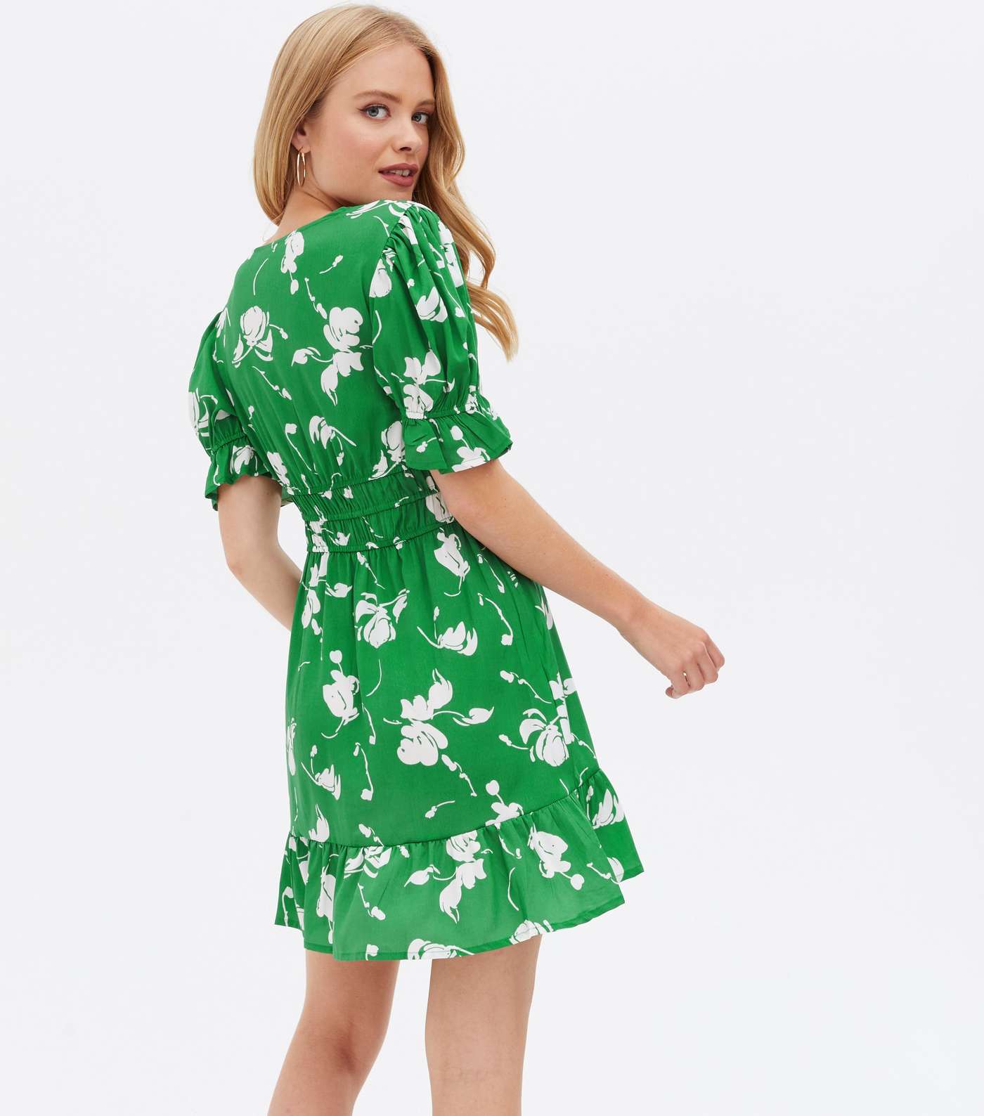 Wednesday's Girl Green Floral Mini Wrap Dress Image 4