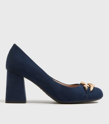 Navy block store heel court shoes