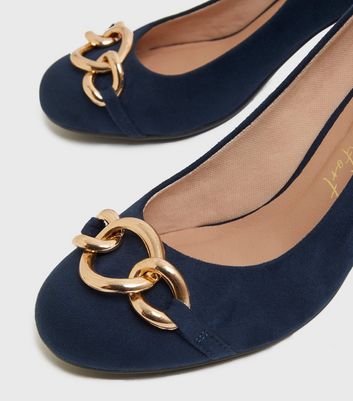 Click to view product details and reviews for Navy Suedette Chain Trim Block Heel Court Shoes New Look Vegan.