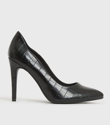 Black croc shop court shoes