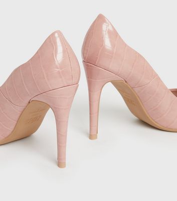 shop for Pink Faux Croc Pointed Stiletto Heel Court Shoes New Look Vegan at Shopo