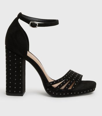 Black Studded Platform Block Heel 