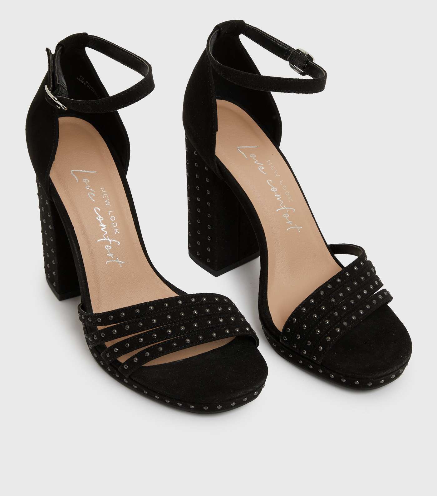 Black Studded Platform Block Heel Sandals Image 3