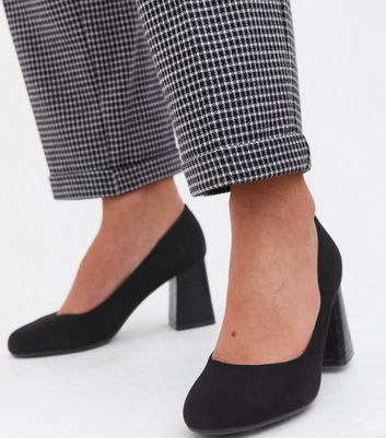 black suede block heels