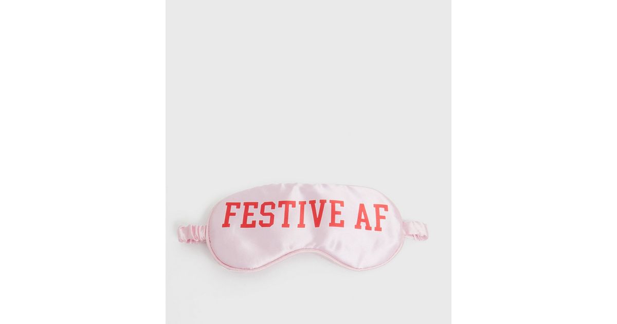 Pink Satin Festive AF Logo Eye Mask New Look