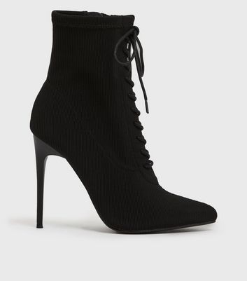 black lace up stiletto ankle boots