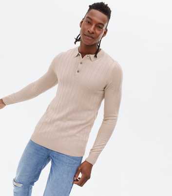 Stone Ribbed Fine Knit Long Sleeve Polo Top