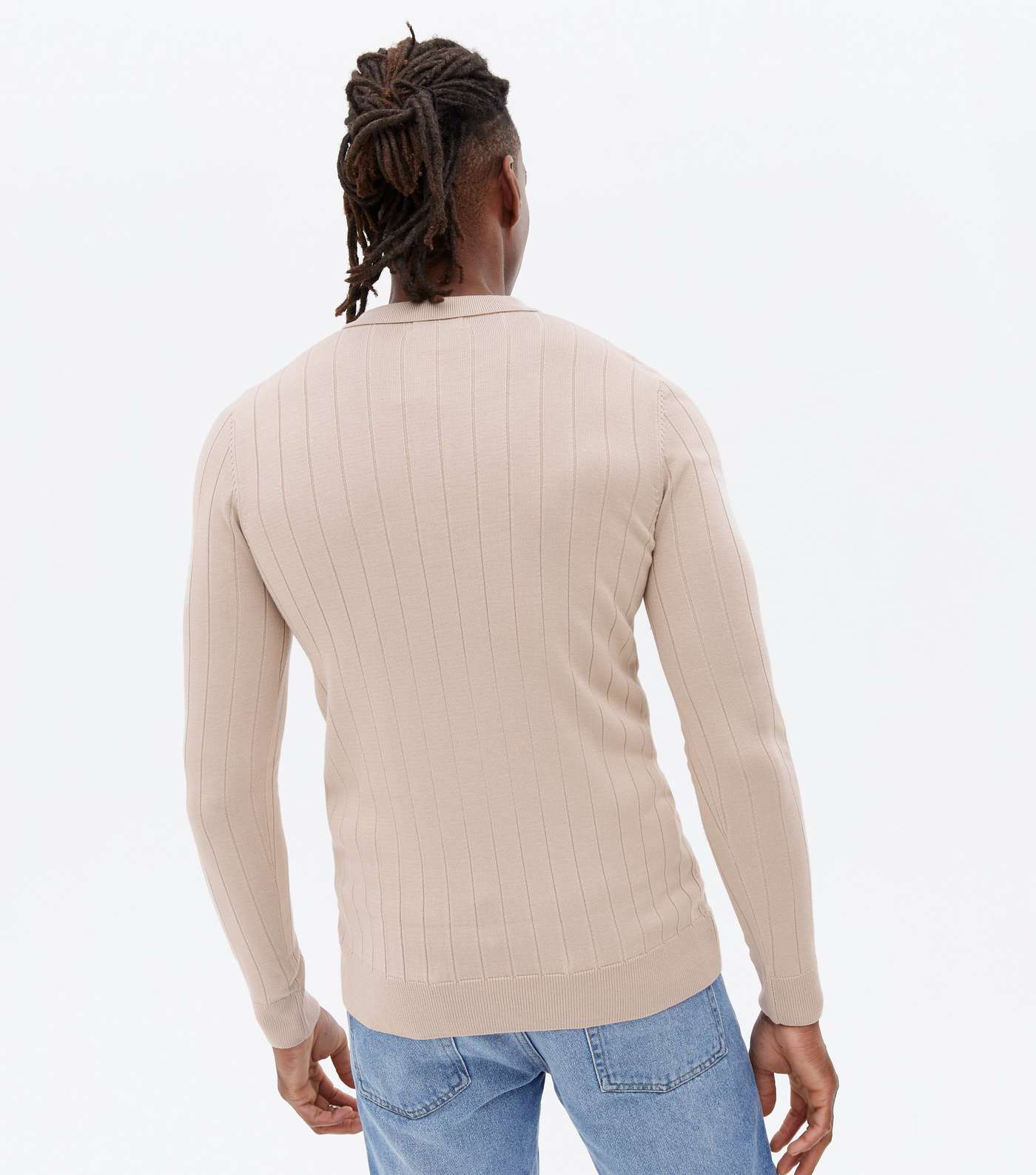 Stone Ribbed Fine Knit Long Sleeve Polo Top Image 4