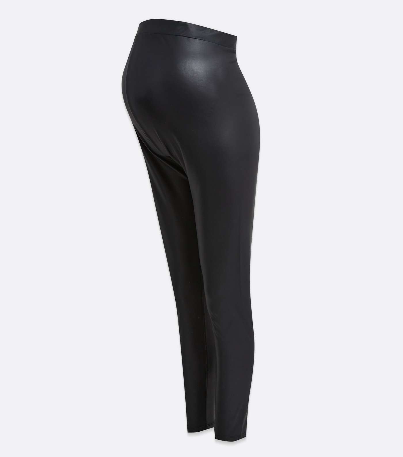 Curves Maternity Black Leather-Look Over Bump Leggings Image 7