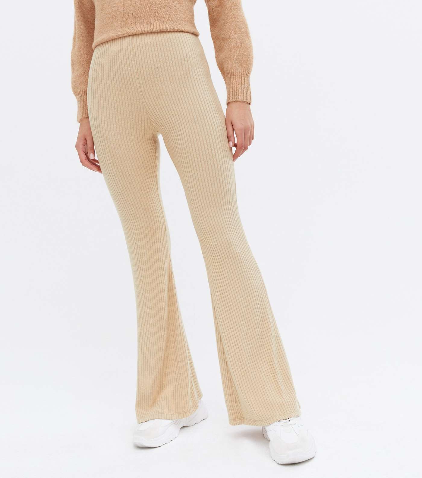Stone Ribbed Jersey High Waist Flared Trousers Image 2