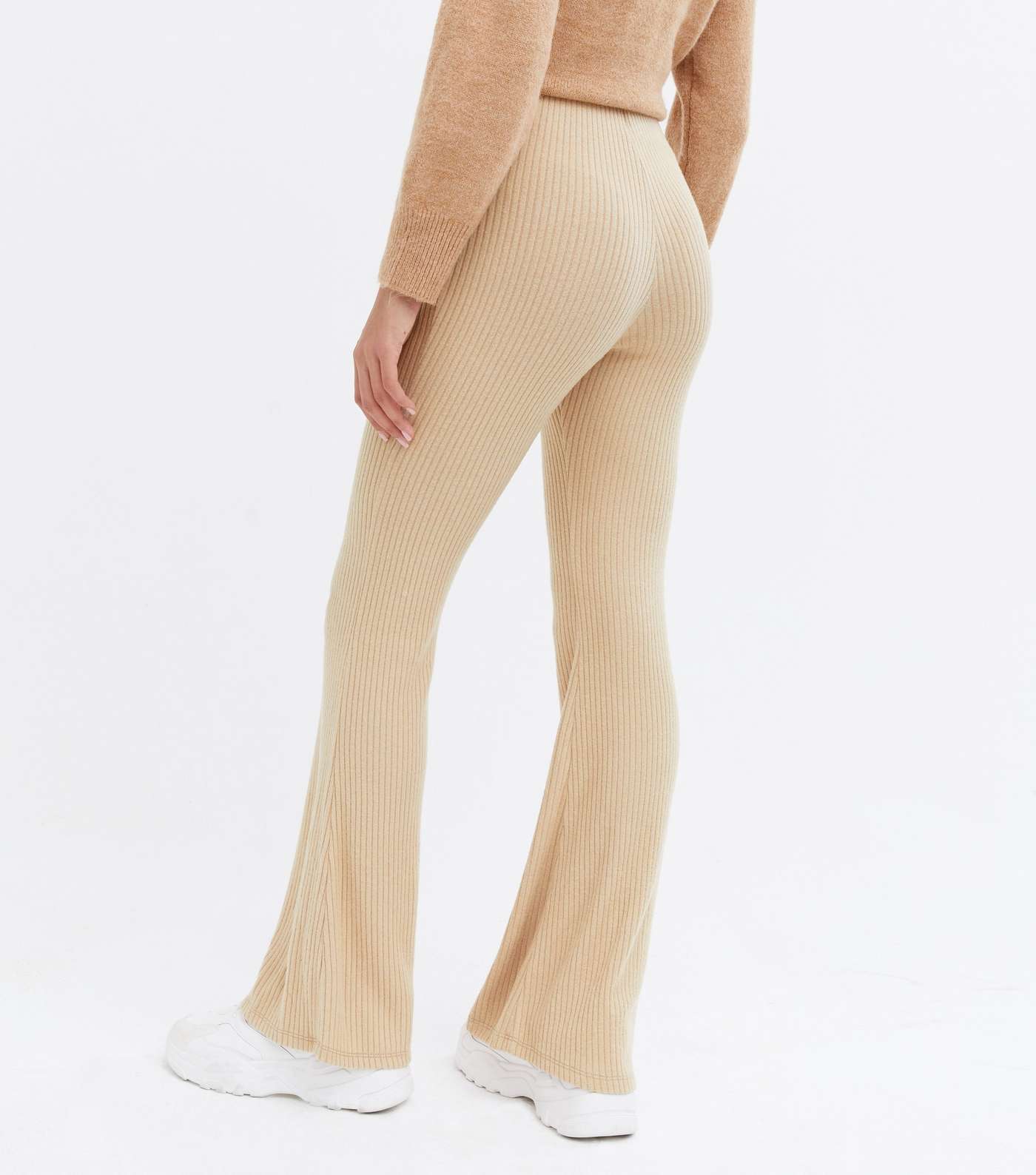 Stone Ribbed Jersey High Waist Flared Trousers Image 4