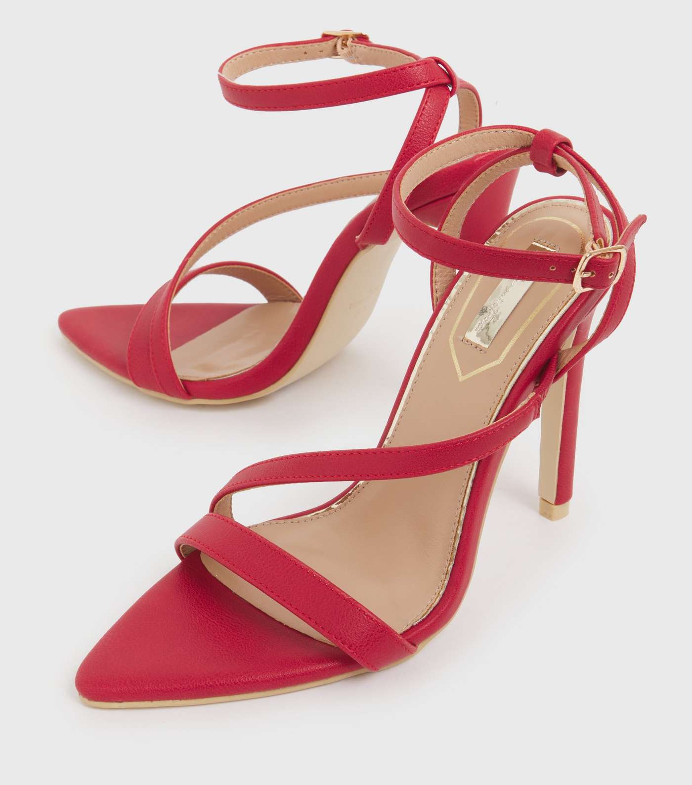 Little Mistress Red Twist Strap Stiletto Heel Sandals Image 3
