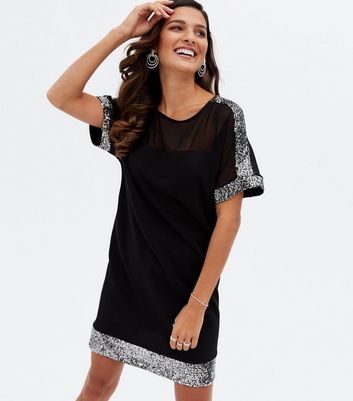 black sequin short sleeve dress
