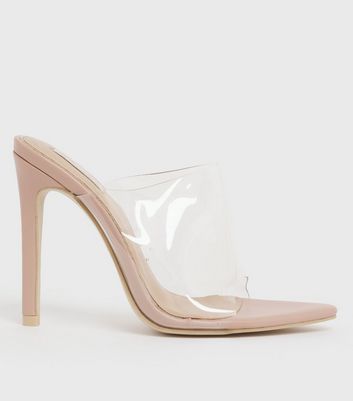 shop for Little Mistress Cream Clear Stiletto Heel Mules New Look at Shopo
