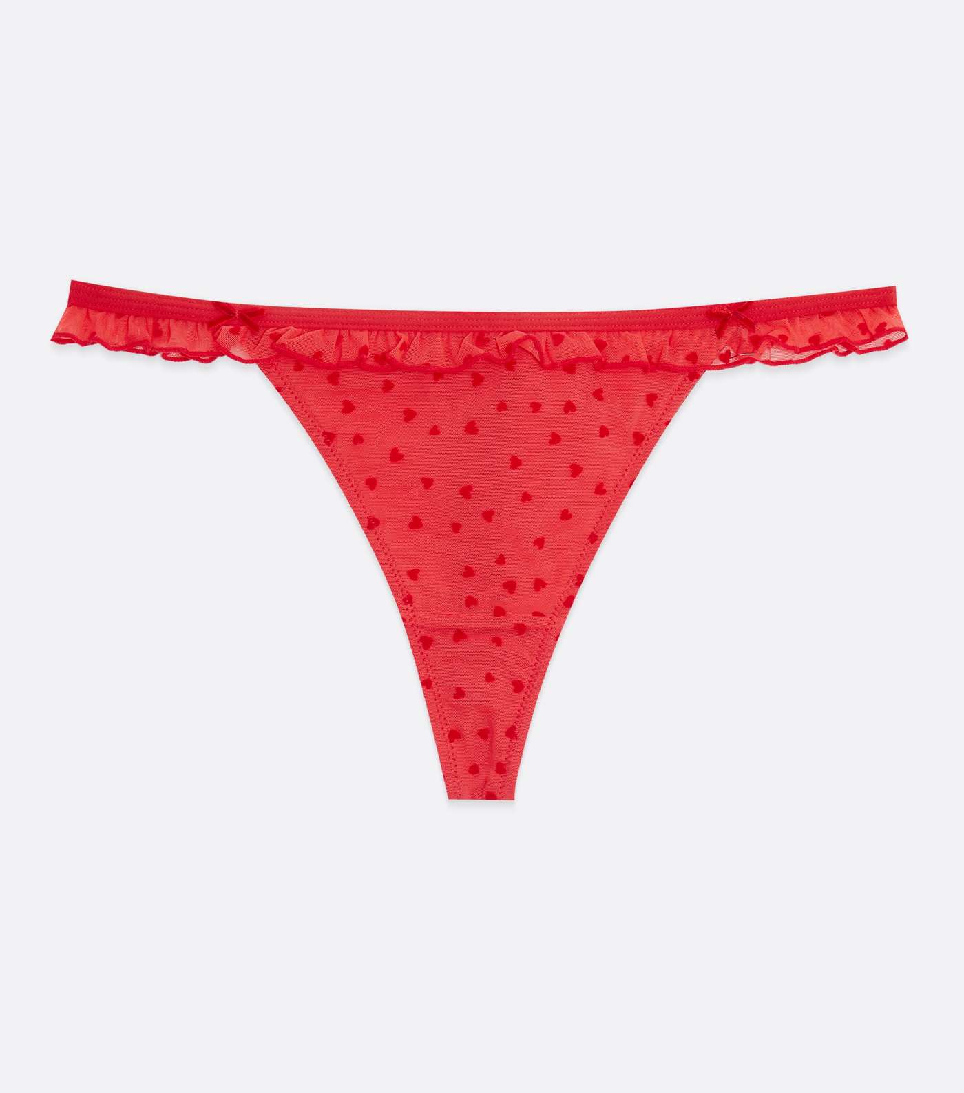 Red Flocked Heart Frill Thong Image 5