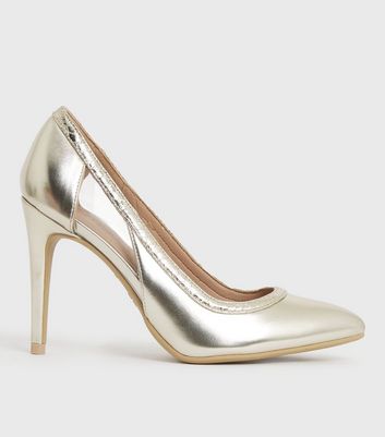 shop for Gold Metallic Pointed Stiletto Heel Court Shoes New Look Vegan at Shopo