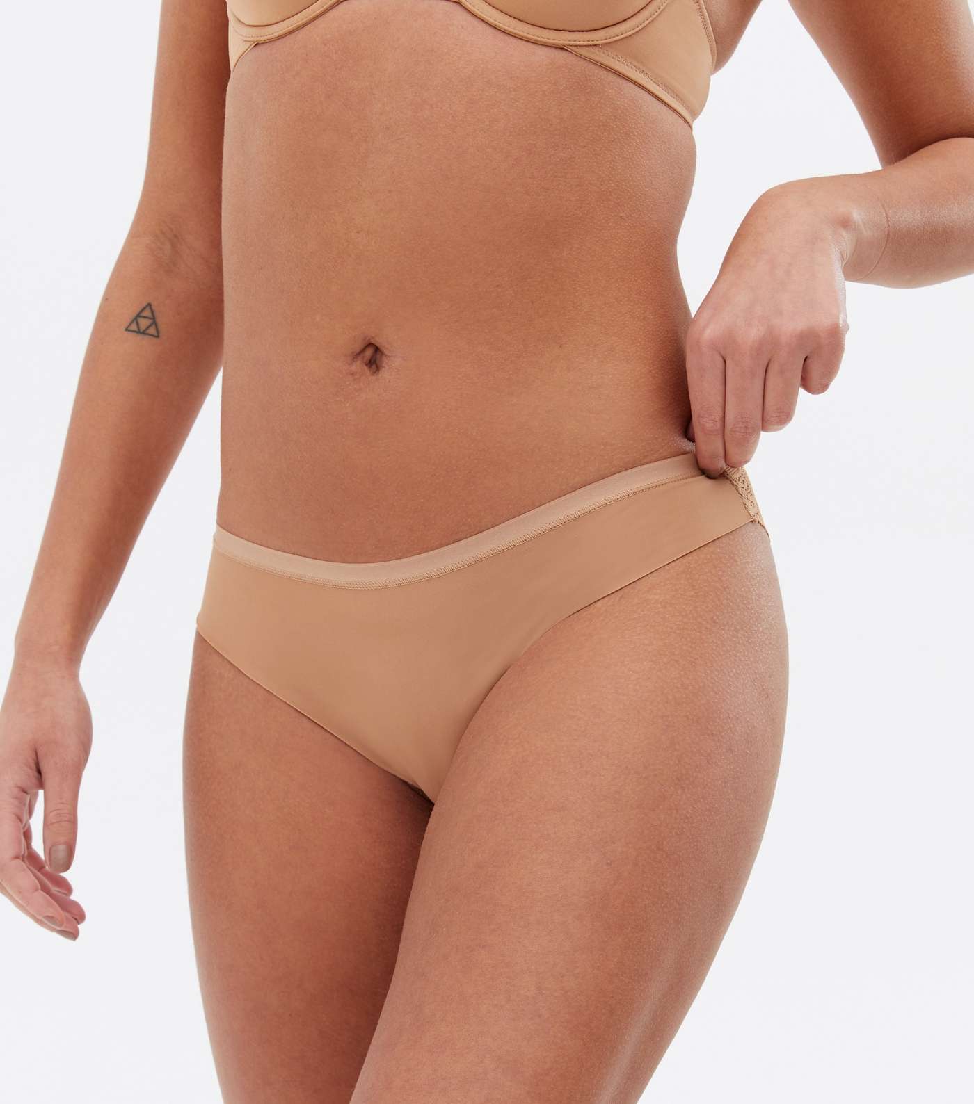 Nude Caramel Lace Back Seamless Brazilian Briefs Image 4