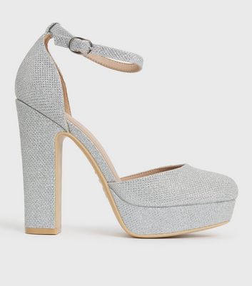 Silver Rock Glitter Block Heel with Ankle Strap