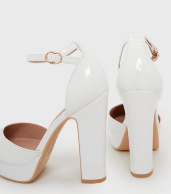 white patent platform heels