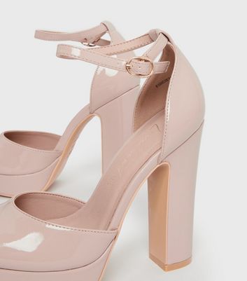 Click to view product details and reviews for Cream Patent Platform Block Heel Court Shoes New Look Vegan.