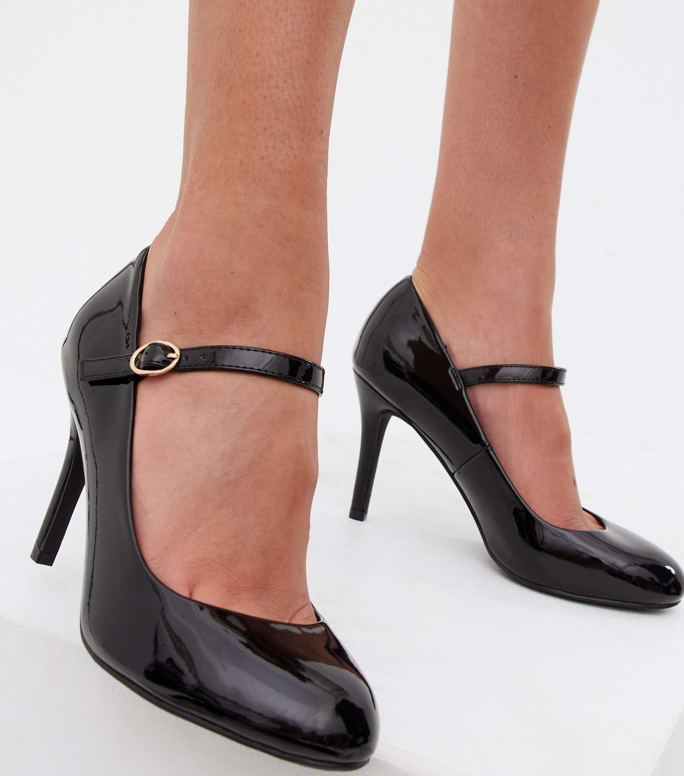 Wide Fit Black Patent Stiletto Heel Mary Jane Shoes Image 2