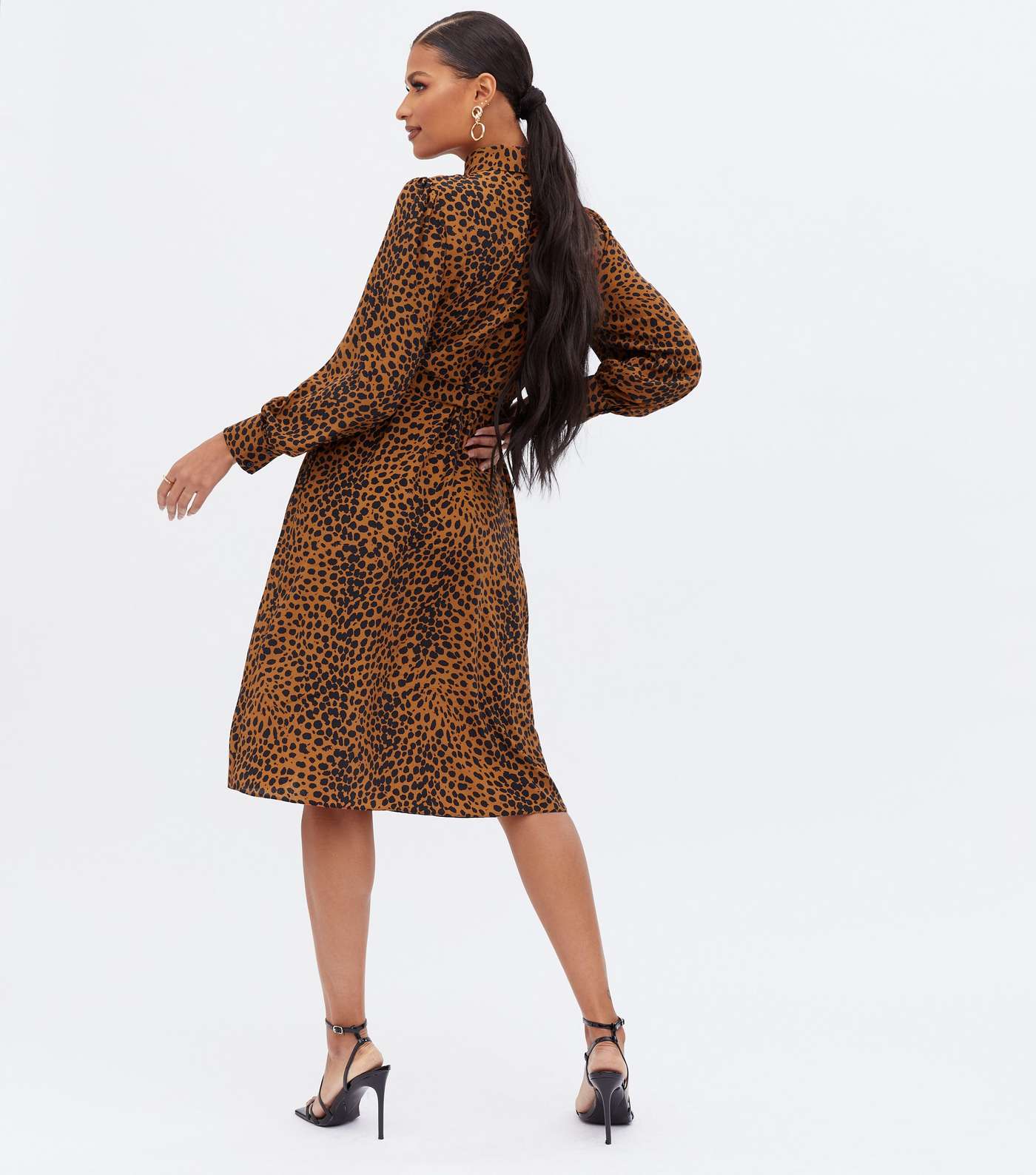 Brown Leopard Print Belted Midi Shirt Dress Image 4