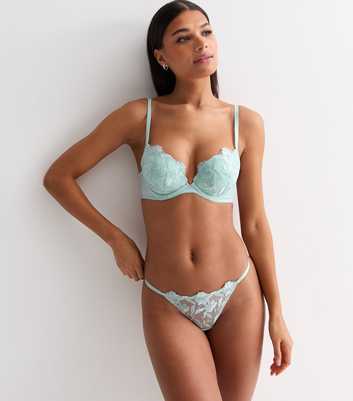 Mint Green Floral Embroidered Push Up Bra